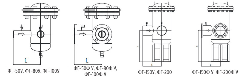 схемы фильтров газовых ФГ с угловым расположением патрубков